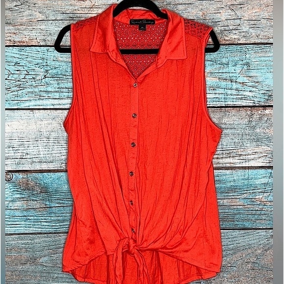 French Laundry Blouse 2X Sleeveless Crochet Tie Front Button Up Lightweight Top - Picture 1 of 8